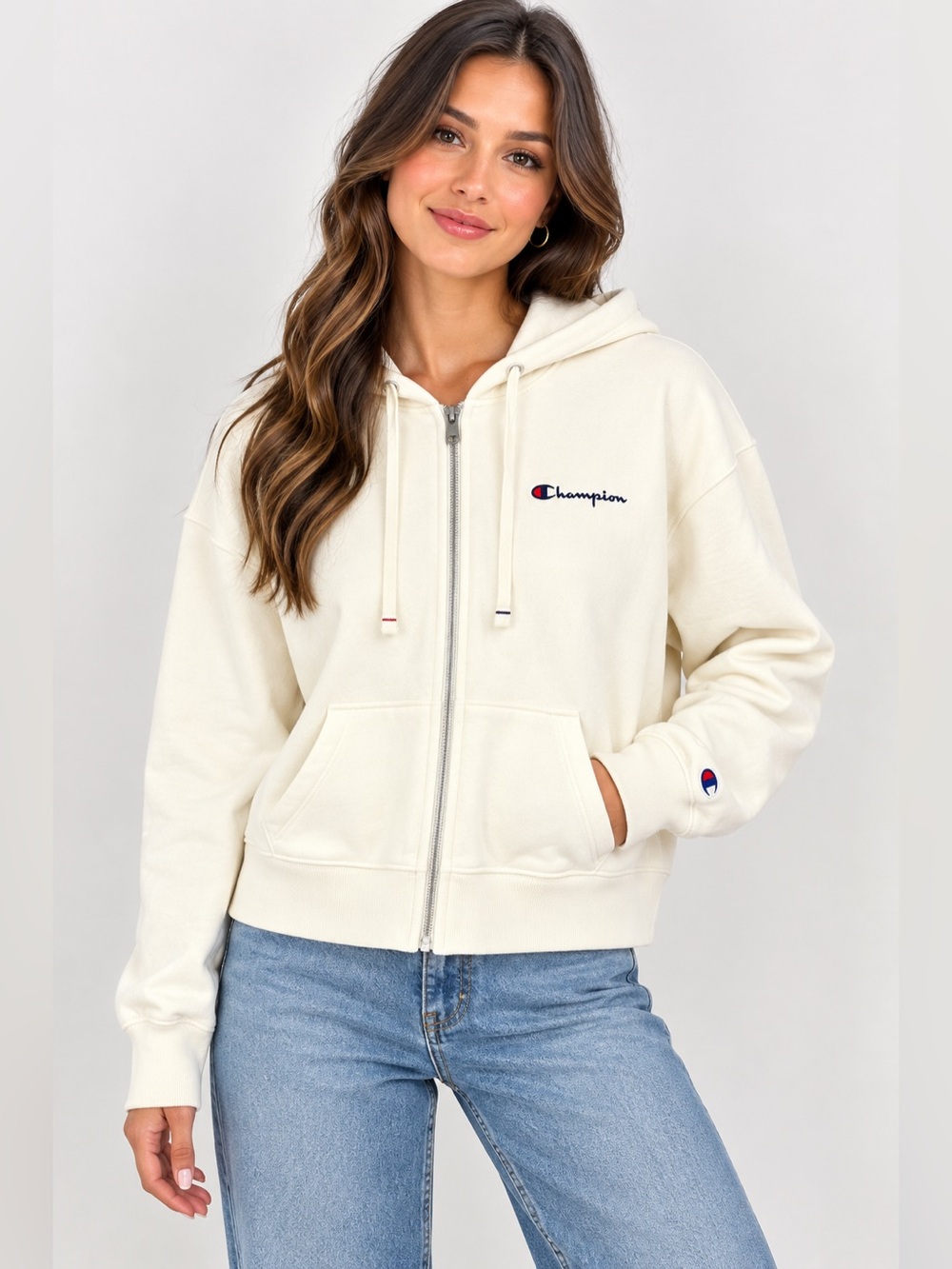Champion women Cream Full-Zip Hoodie Jacket M
